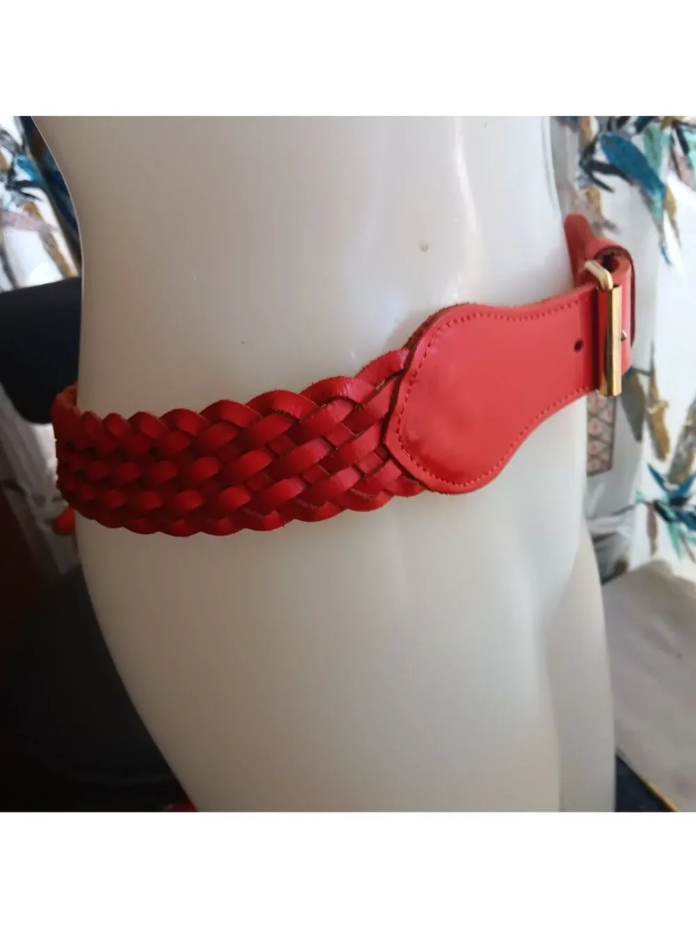 Vintage Medium Belt 1970's GorbanI 31 32 33 Leather orange Braided Brass Buckle